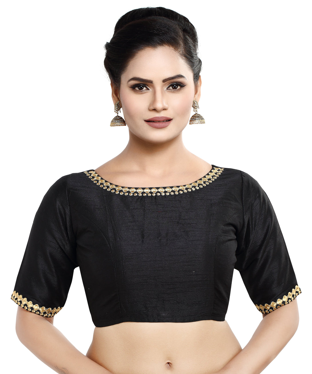 Women'S Polyester Embroidered Elbow Length Sleeve Readymade Blouse - Madhu Fashion