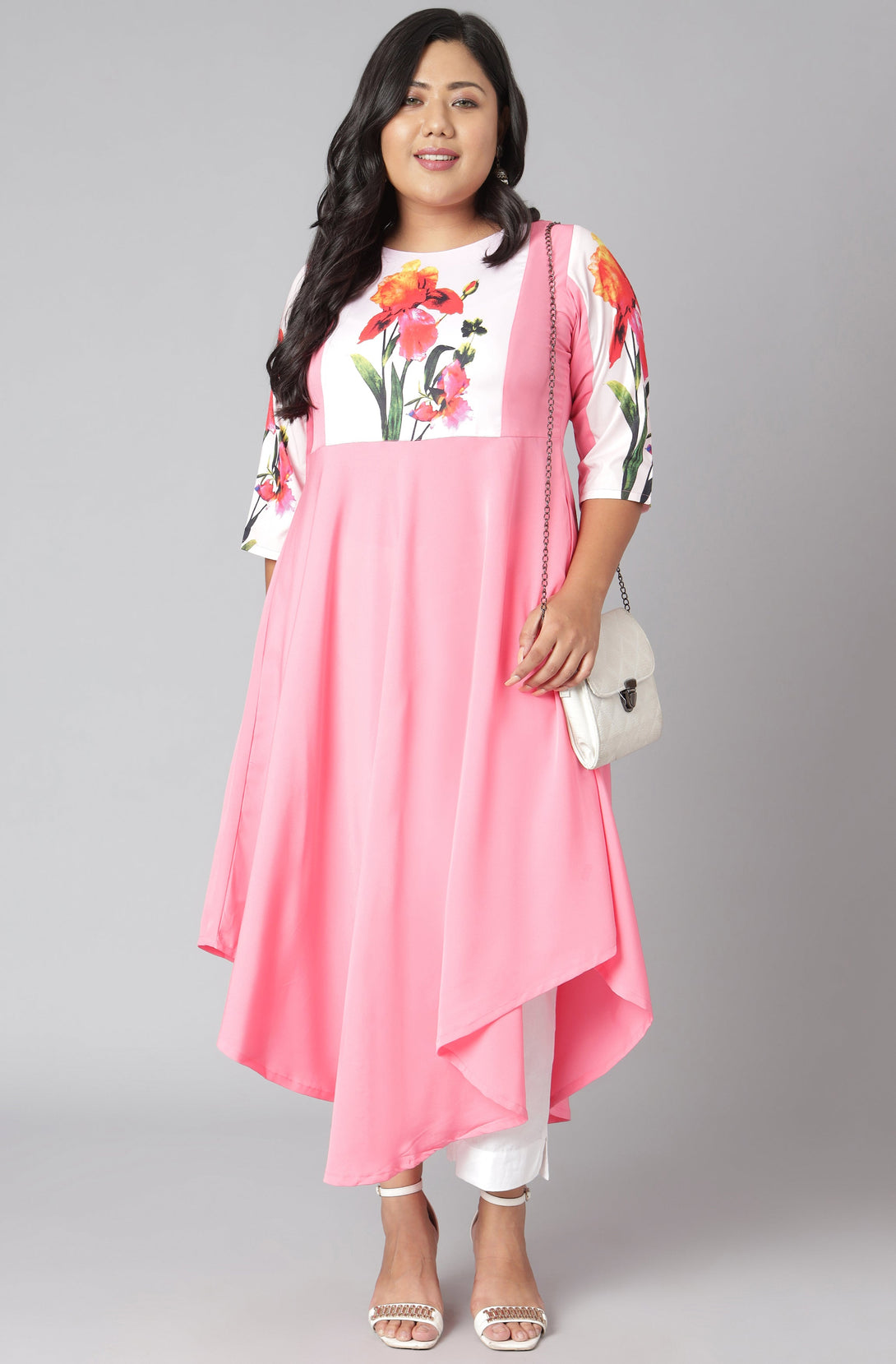 Women's Pink Poly Crepe Kurta - Janasya