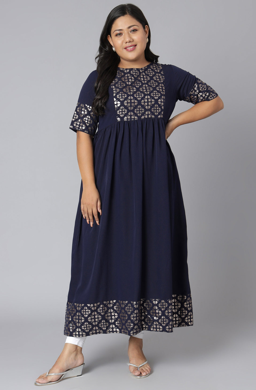 Women's Dark Blue Poly Crepe Kurta - Janasya