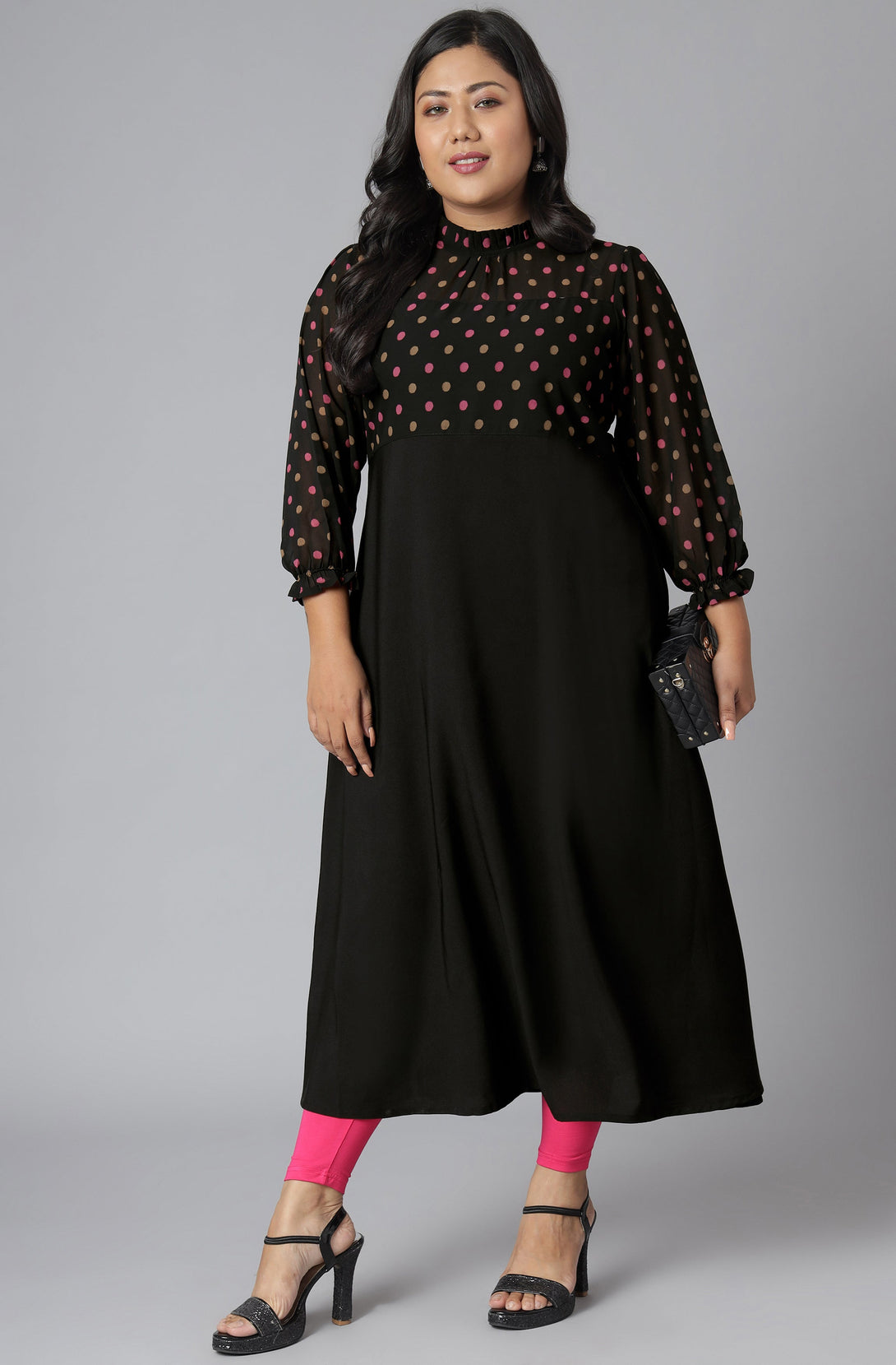 Women's Black Poly Crepe Kurta - Janasya