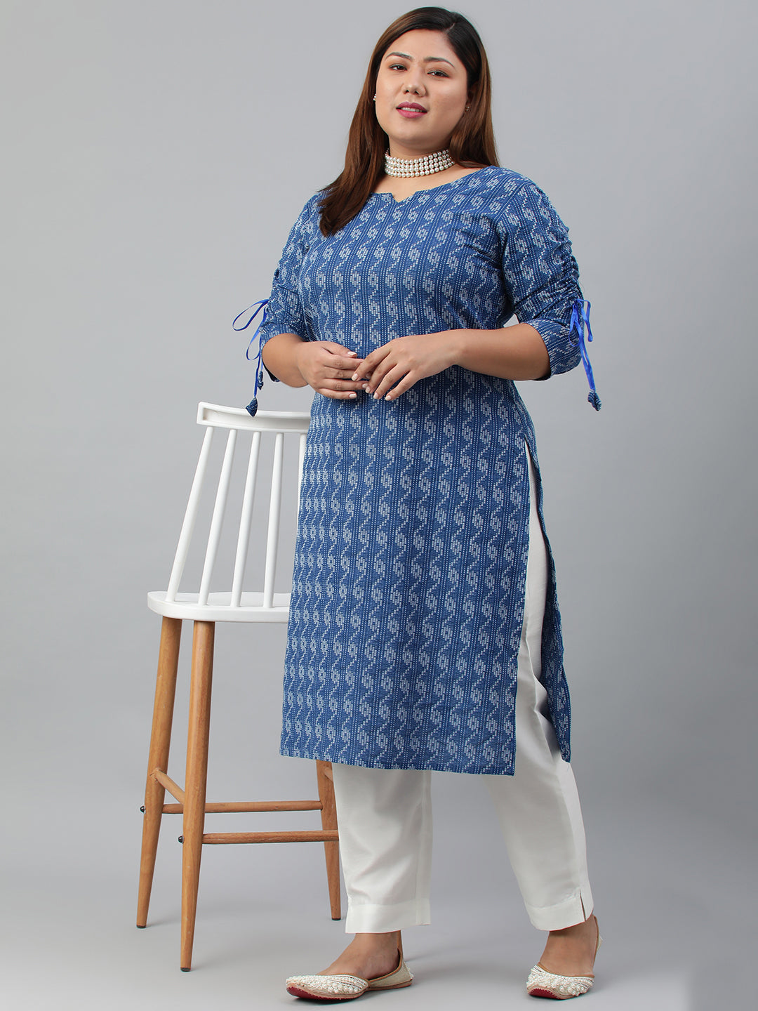 Women's Blue Cotton Kurta - Janasya