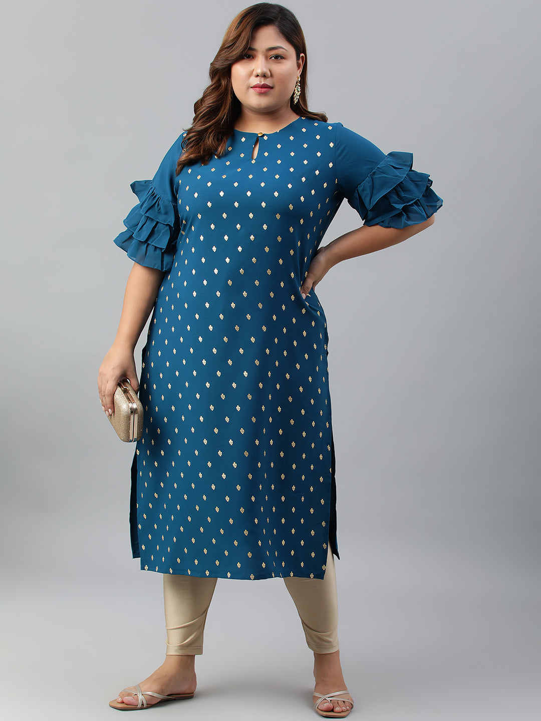 Women's Teal Poly Crepe Kurta - Janasya