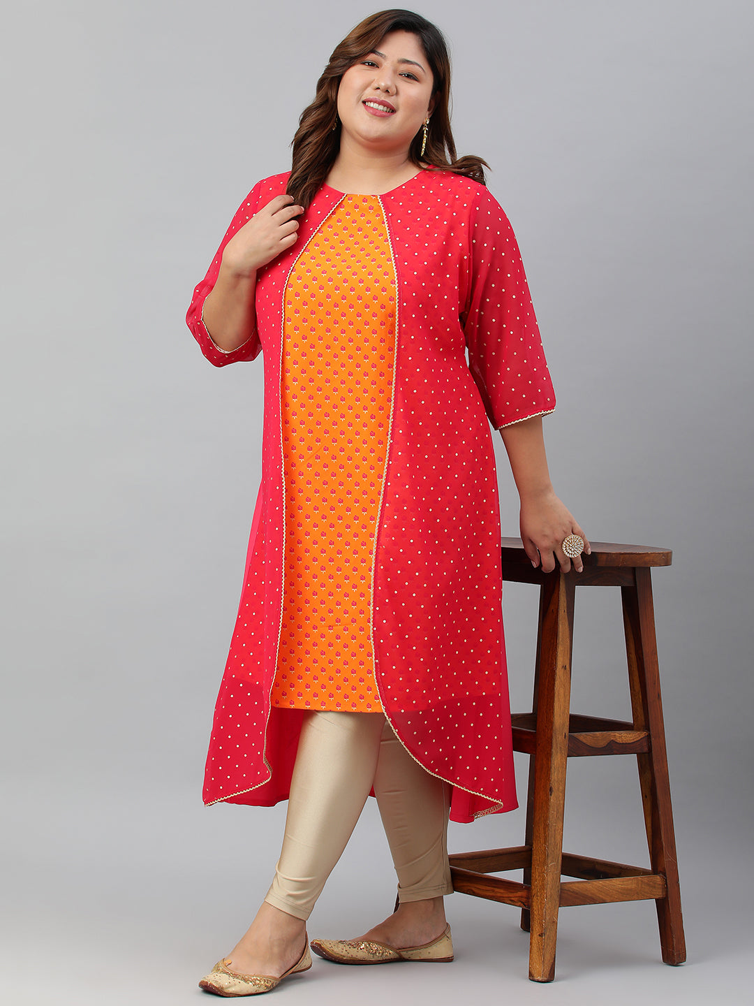 Women's Orange Poly Crepe Kurta - Janasya