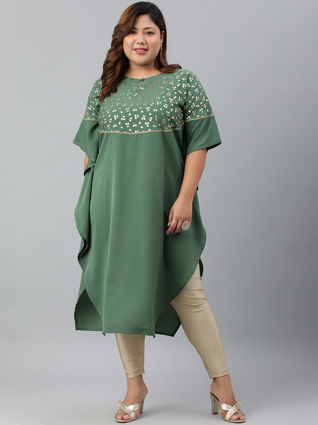 Women's Green Poly Crepe Kurta - Janasya