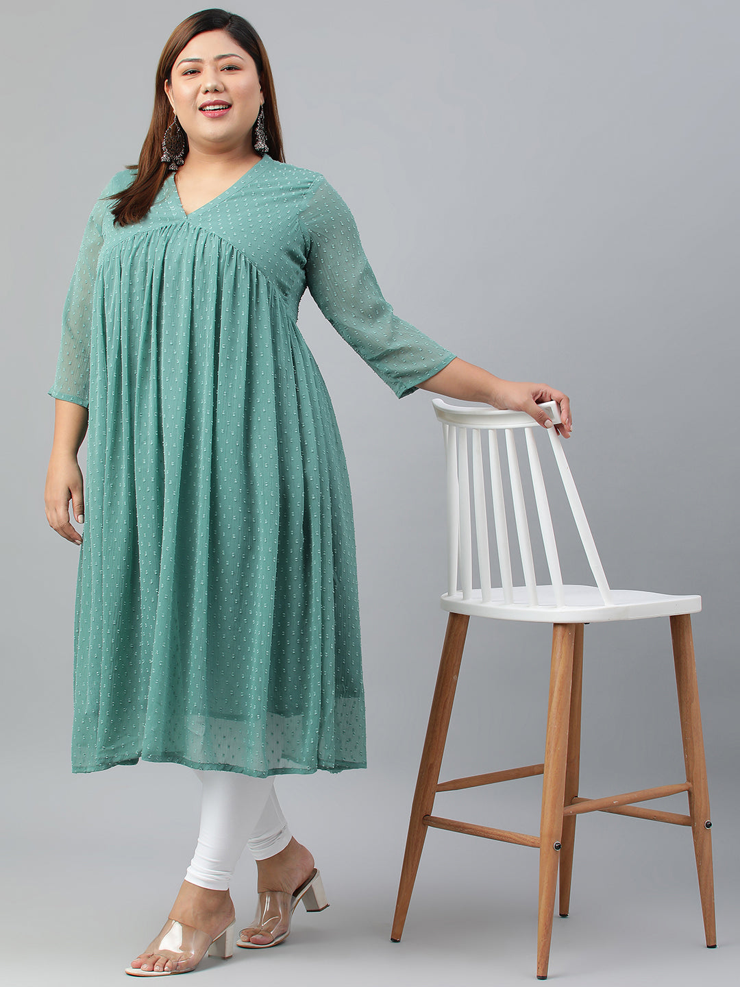 Women's Green Poly Chiffon Kurta - Janasya