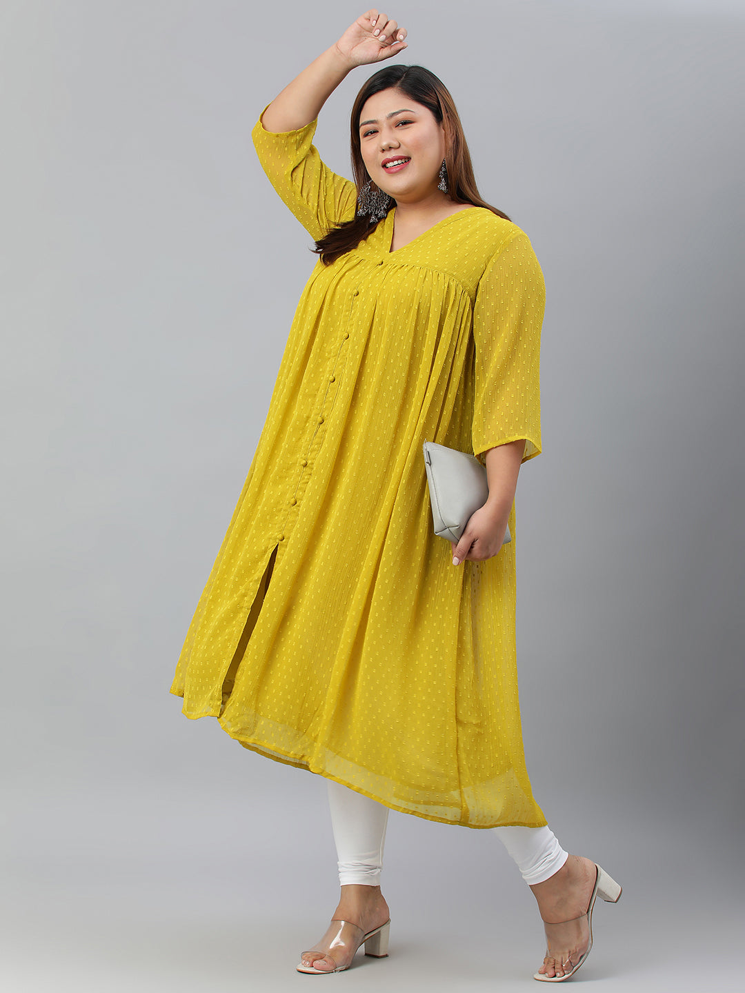 Women's Mustard Poly Chiffon Kurta - Janasya