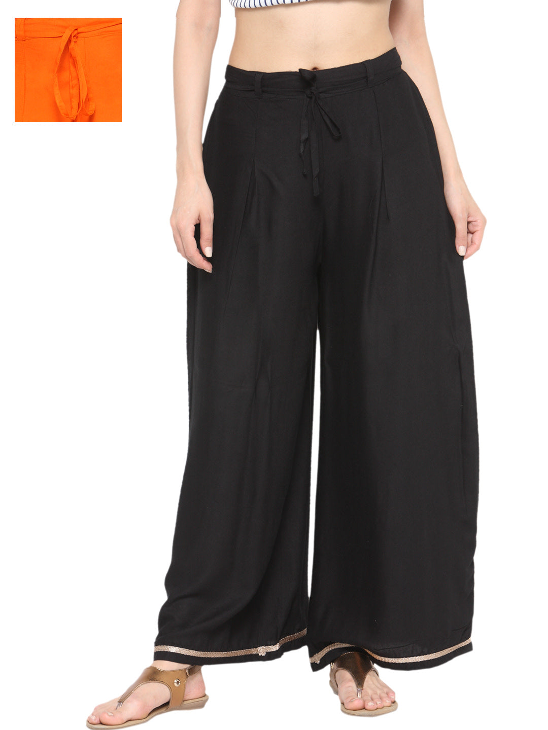 Women's Set Of Two Solid Palazzos In Black And Orange - Noz2Toz