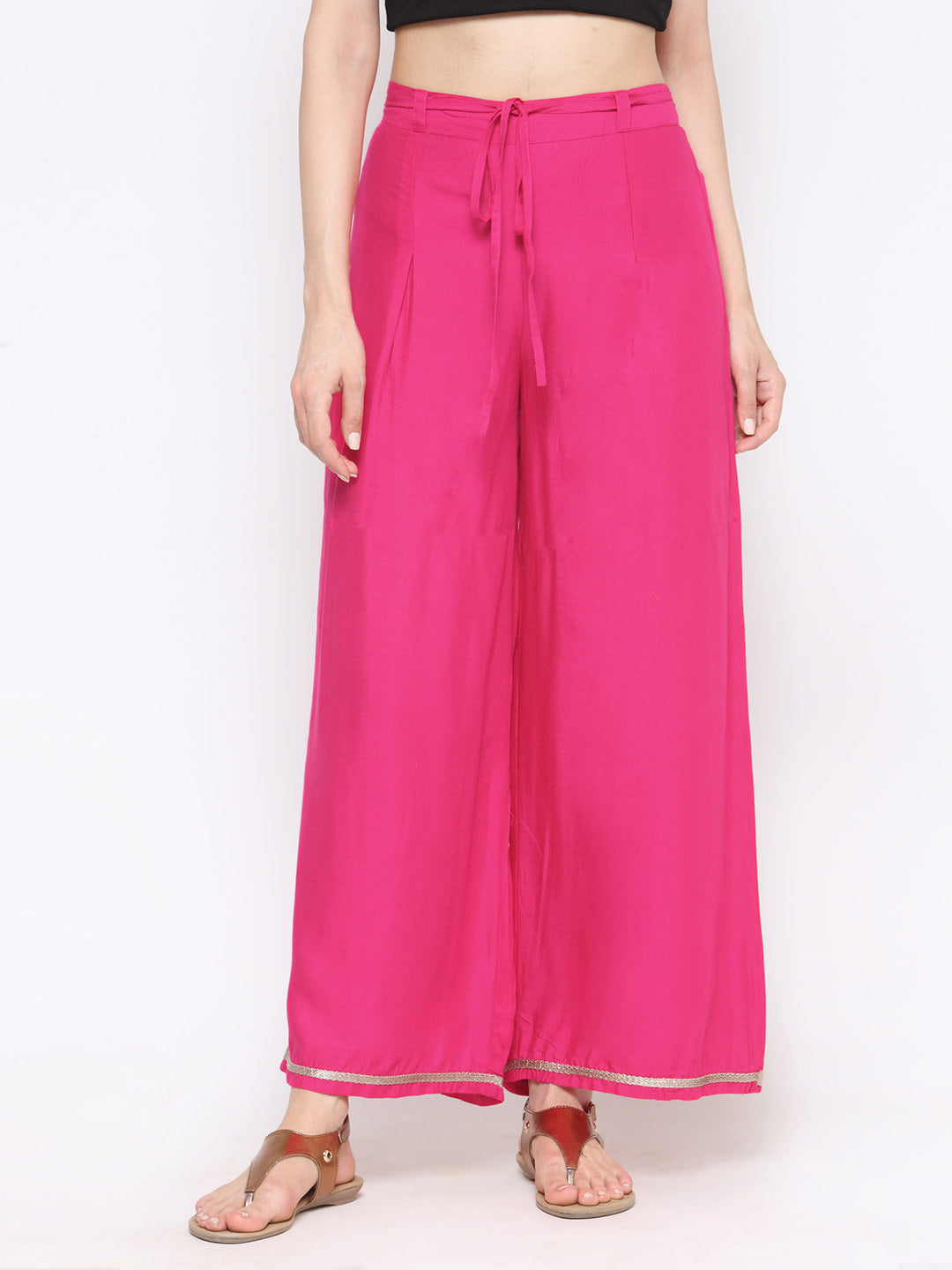 Women's A Pair Of Pink Solid Woven Wide Leg Palazzos - Noz2Toz