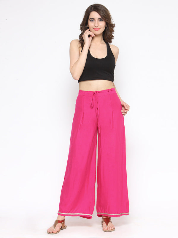 Women's A Pair Of Pink Solid Woven Wide Leg Palazzos - Noz2Toz