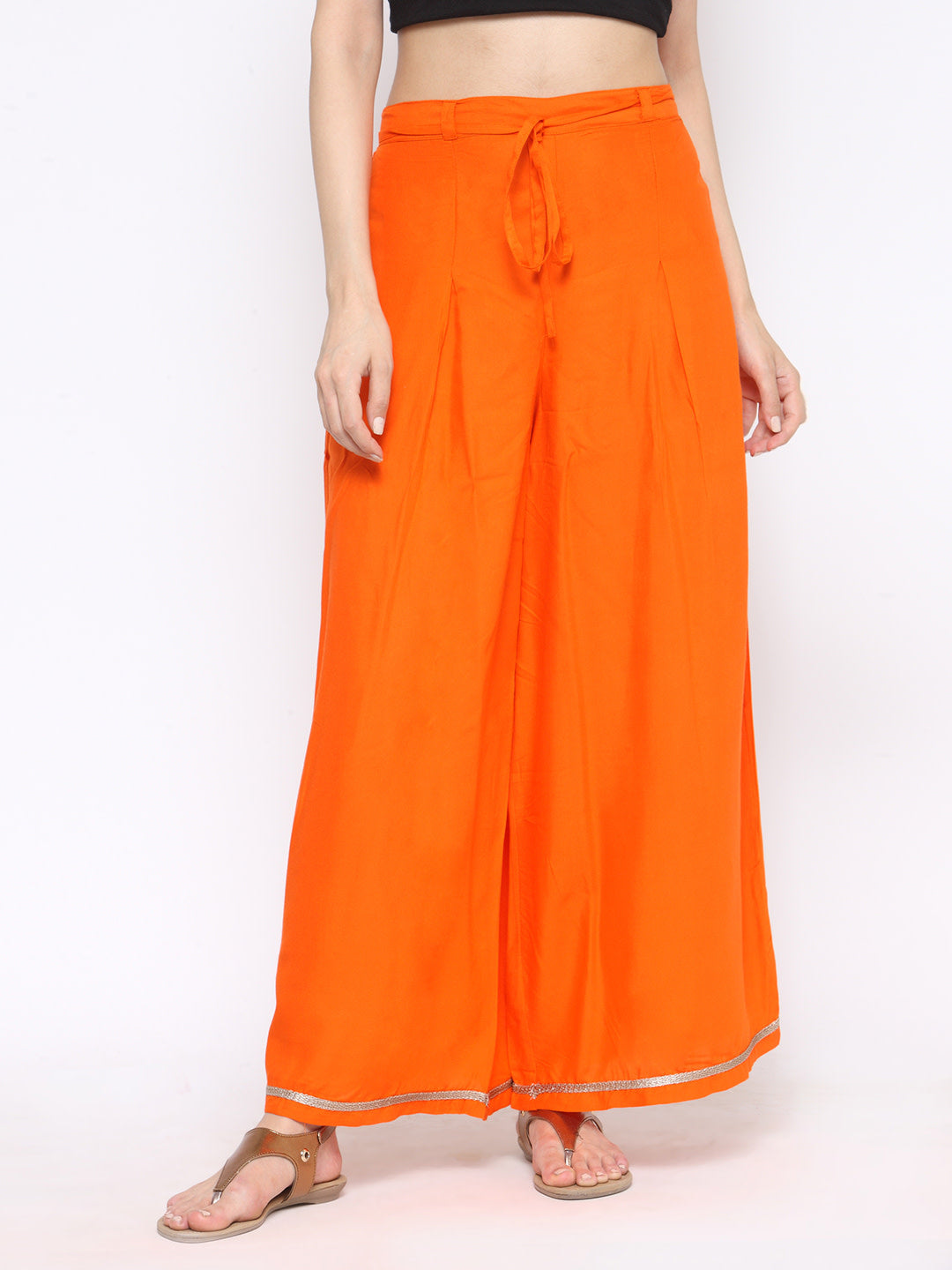 Women's A Pair Of Orange Solid Woven Wide Leg Palazzos - Noz2Toz