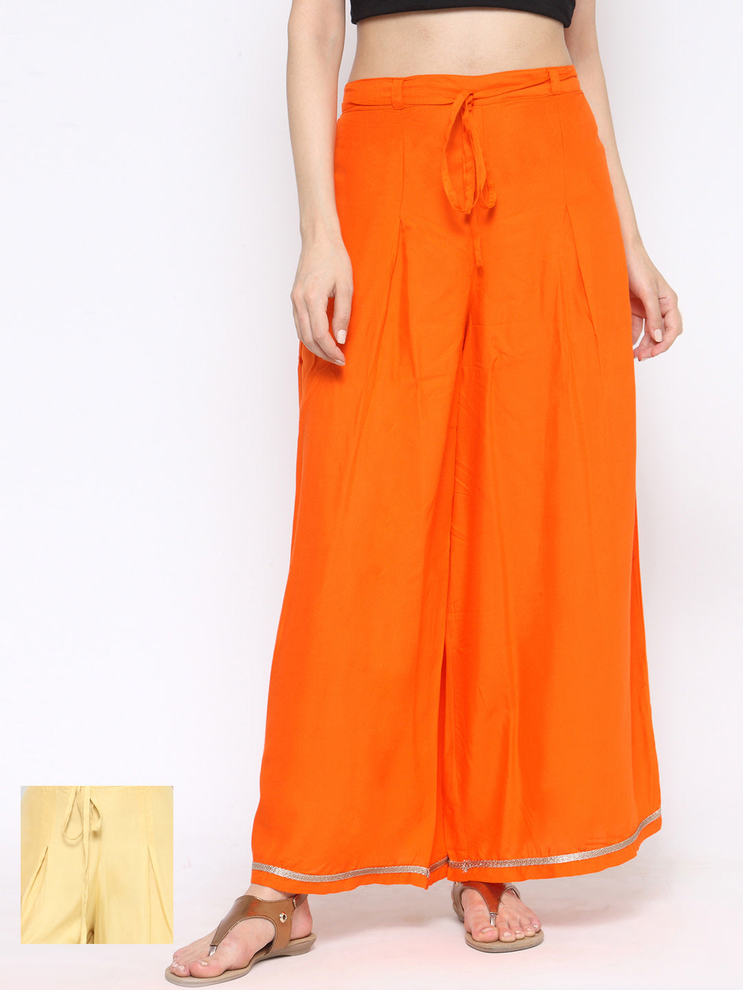 Women's Set Of Two Solid Palazzos In Orange And Beige - Noz2Toz