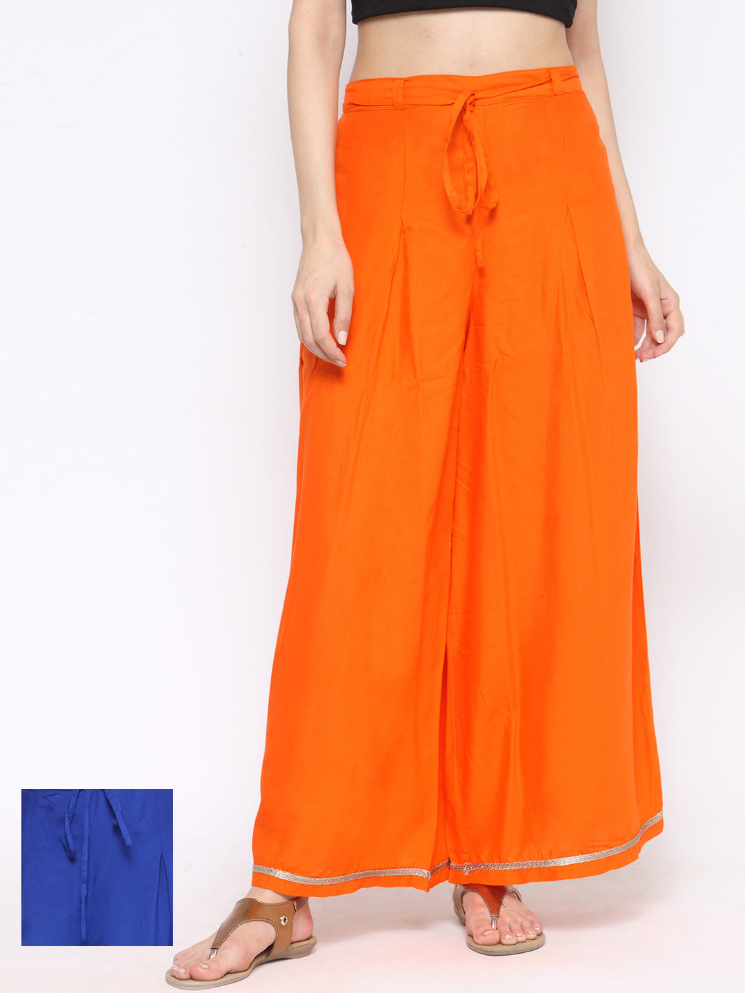 Women's Set Of Two Solid Palazzos In Orange And Blue - Noz2Toz