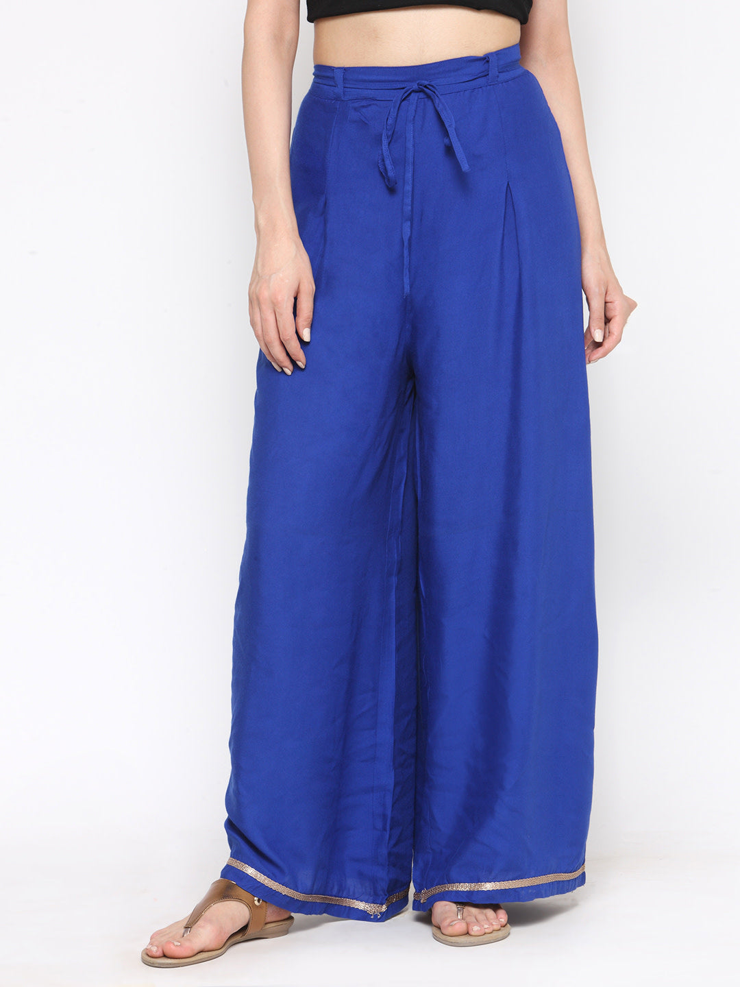 Women's A Pair Of Blue Solid Woven Wide Leg Palazzos - Noz2Toz