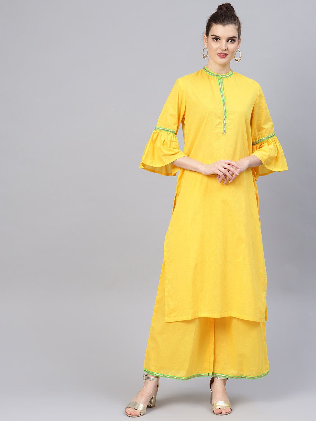 Women's Yellow Solid Kurta With Palazzos - Noz2Toz