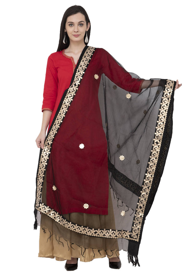 A R Silk Orgenza Gota patti Fancy Dupatta Color Black Dupatta or Chunni