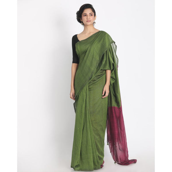 Women's Handspun Cotton Lime Handloom Saree - Piyari Fashion