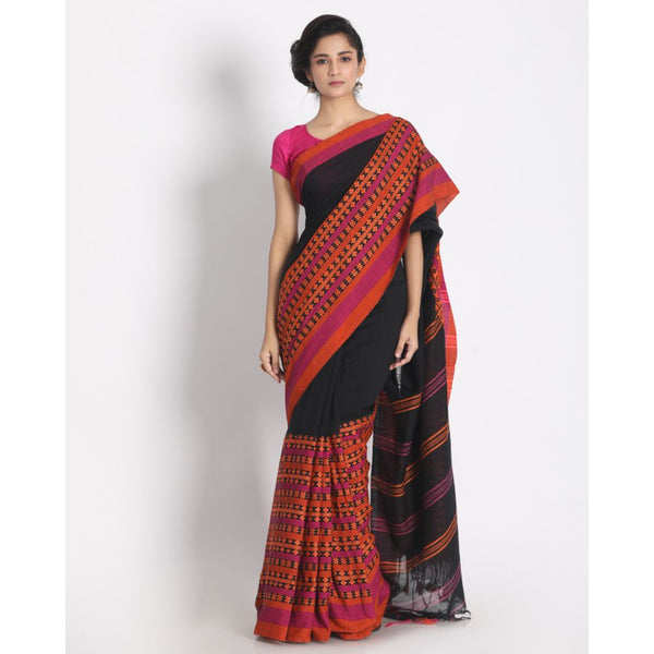 Women's Handspun Cotton Black Handloom Begampuri Saree - Piyari Fashion