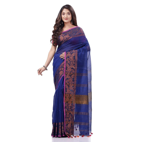 Women's Cotton Handloom Cotton Silk Saree Gulab Work With Blouse Piece - Piyari Fashion