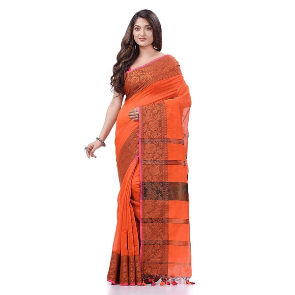 Women's Cotton Handloom Cotton Silk Saree Gulab Work With Blouse Piece - Piyari Fashion