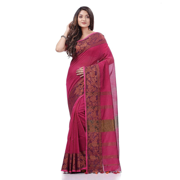 Women's Cotton Handloom Cotton Silk Saree Gulab Work With Blouse Piece - Piyari Fashion