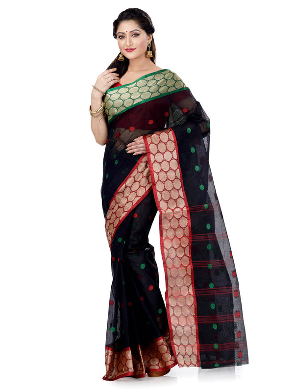 Women's Cotton Navy Blue Tant Saree - Piyari Fashion