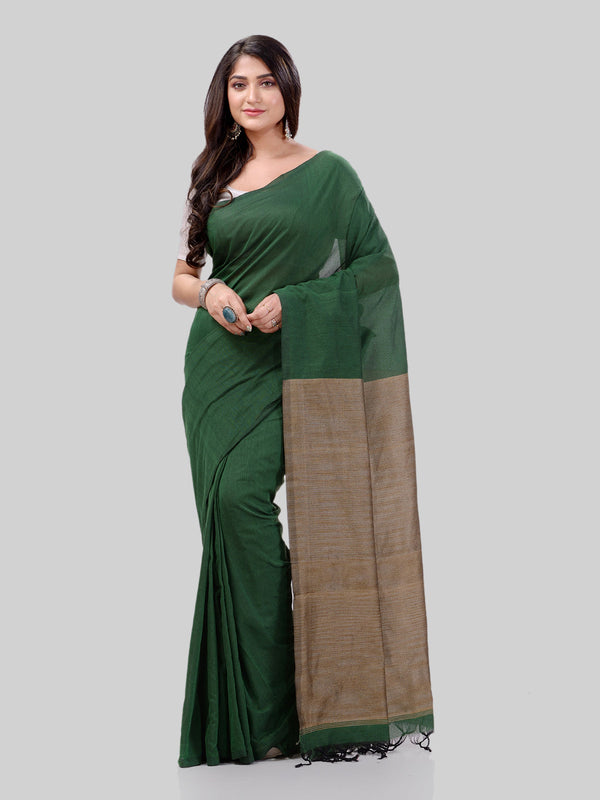 Women's Cotton Green Handloom Rupsagar Design Saree - Piyari Fashion