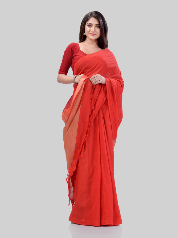 Women's Cotton Red Handloom Rupsagar Design Saree - Piyari Fashion