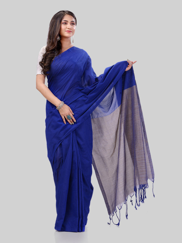 Women's Cotton Royal Blue Handloom Rupsagar Design Saree - Piyari Fashion