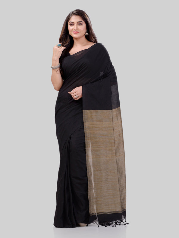 Women's Cotton Black Handloom Rupsagar Design Saree - Piyari Fashion