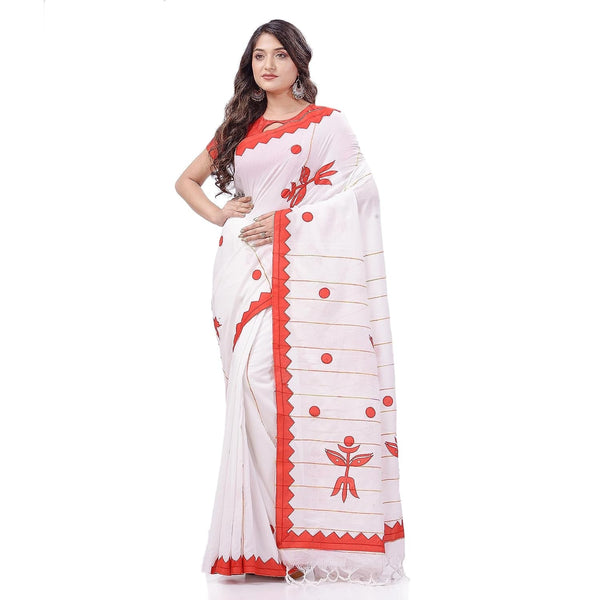 Women's Bengali Khesh Pure Cotton Handloom Saree Trinayani Durga Designed With Blouse Piece - Piyari Fashion