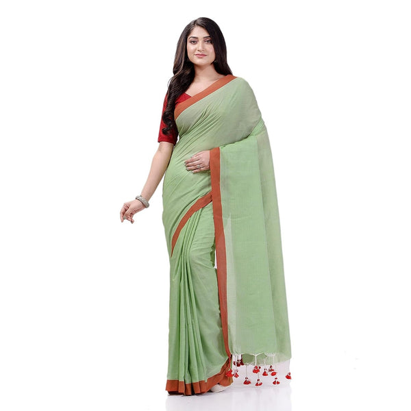 Women's Lime Green Handspun Cotton Handloom Saree - Piyari Fashion