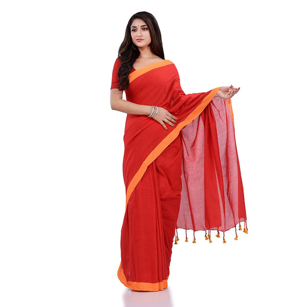 Women's Red Handspun Cotton Handloom Saree - Piyari Fashion