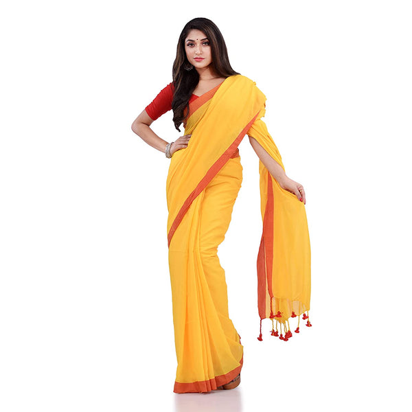 Women's Yellow Handspun Cotton Handloom Saree - Piyari Fashion