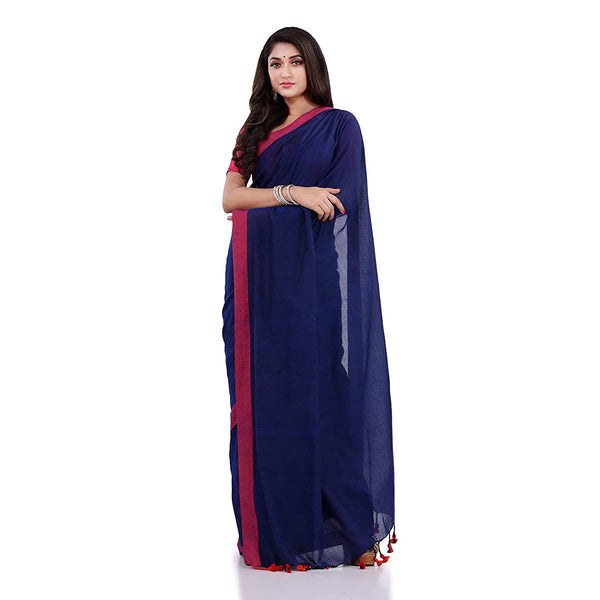 Women's Blue Handspun Cotton Handloom Saree - Piyari Fashion