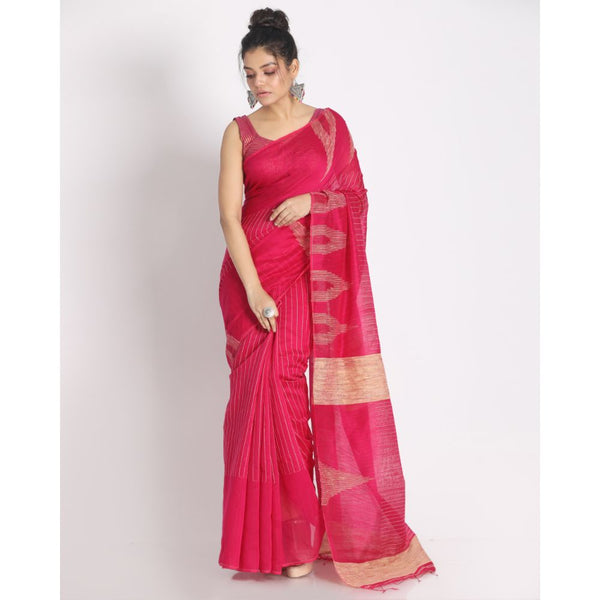 Women's Red Cotton Blend Handloom Saree - Piyari Fashion