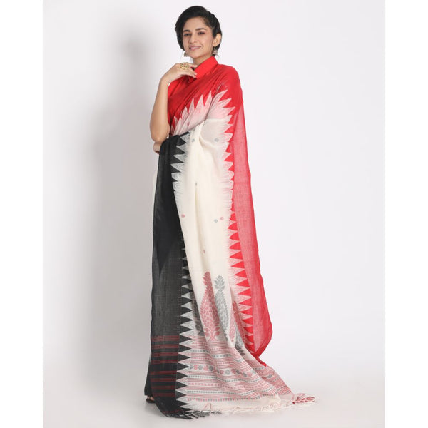 Women's Handspun Cotton White Handloom Tangail Saree - Piyari Fashion