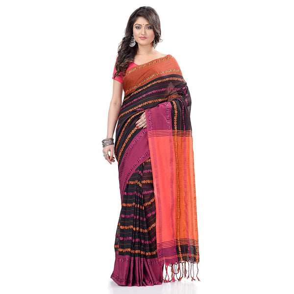 Women's Handwoven Black Dhaniakhali Pure Cotton Saree - Piyari Fashion