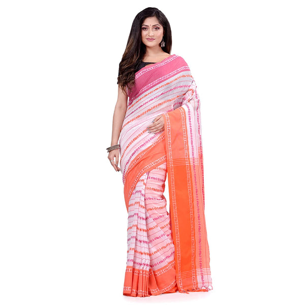 Women's Handwoven White Dhaniakhali Pure Cotton Saree - Piyari Fashion