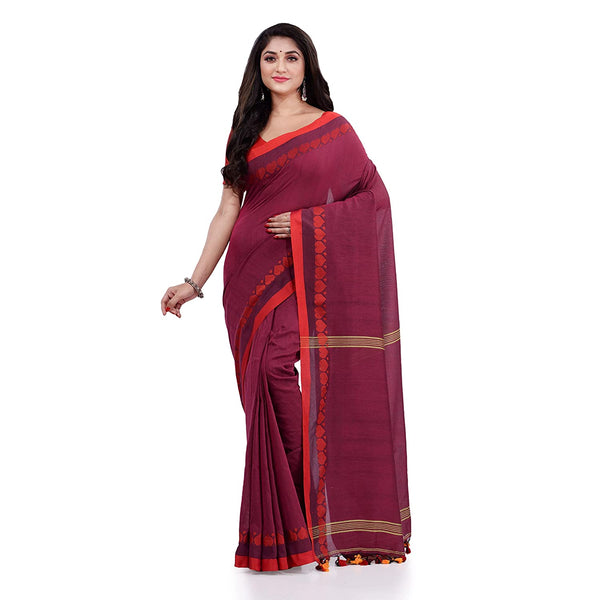 Women's Handspun Cotton Pink Handloom Tangail Saree - Piyari Fashion