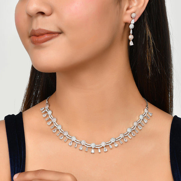 Women's Cz Elegance Dual Tone Teardrop Necklace Set - Voylla