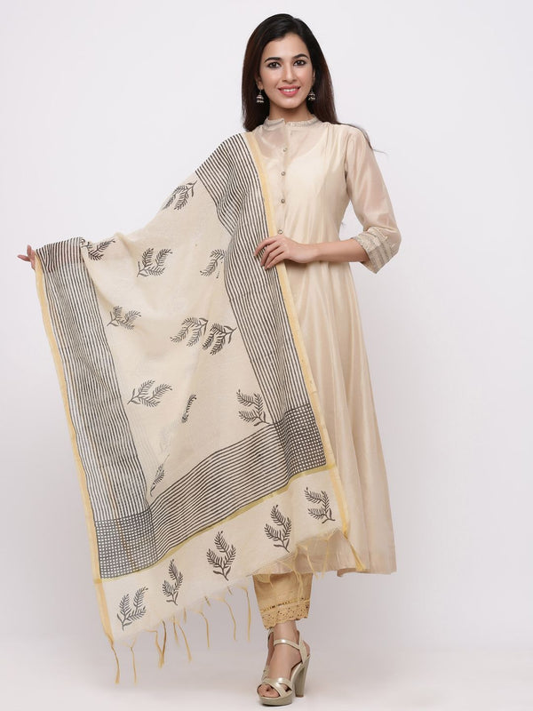 Women's Gold Chanderi Cotton Printed Dupatta - Juniper