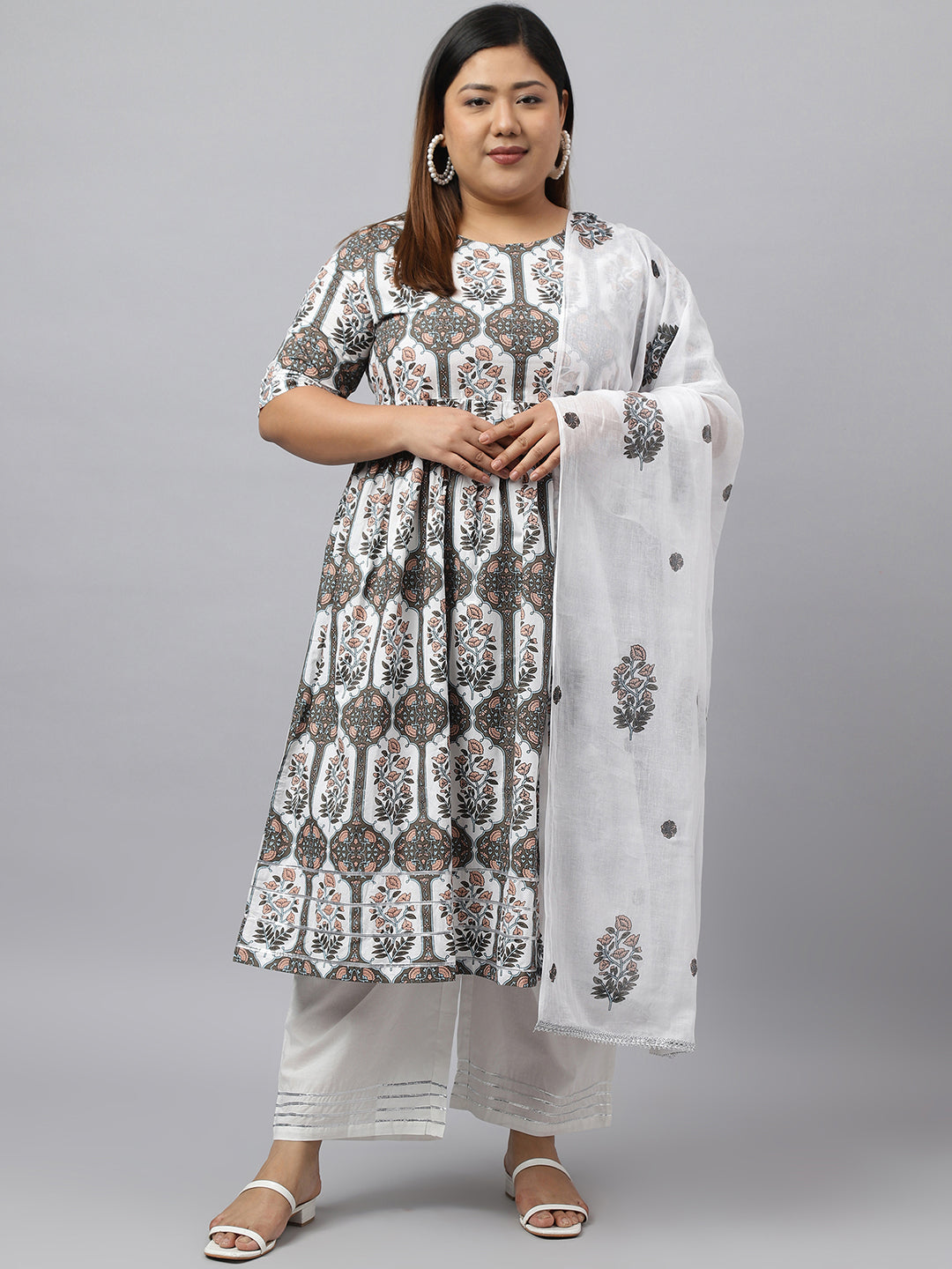 Women's White  Cotton Kurta Set - Janasya