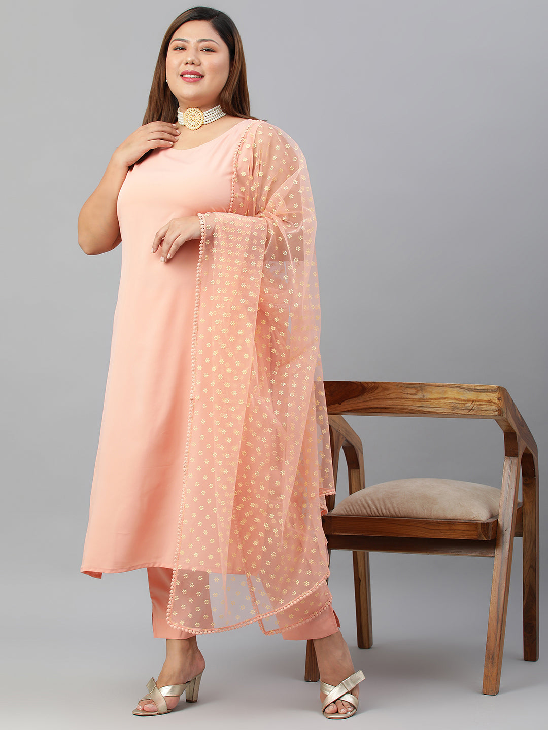 Women's Peach  Cotton Kurta Set - Janasya