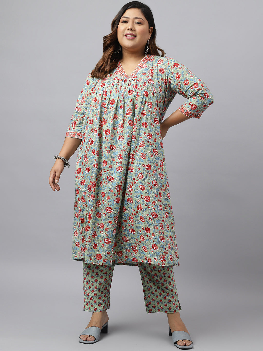 Women's Green  Cotton Kurta Set - Janasya