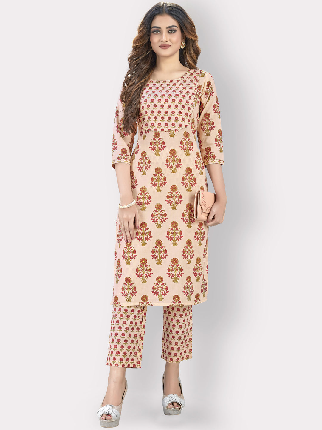 Women's Orange Cotton Kurta With Pant By Vbuyz (2Pcs Set)