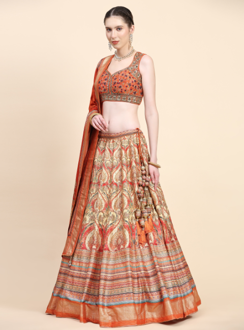 Women's  Embroidered Lehenga Blouse with waistbelt set- 4pc set - Phenav