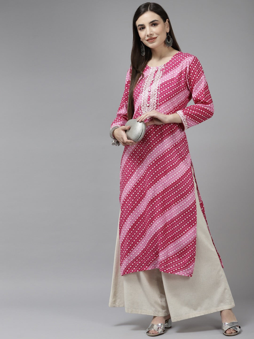 Pink Embroidered Kurta-Indiakreations-JS9866KURPKS