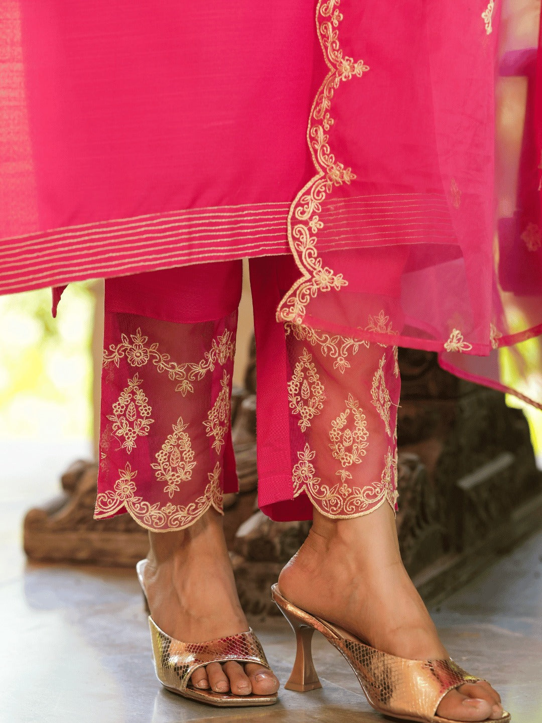 Pink Embroidered Straight Kurta Trouser And Dupatta Set-Indiakreations-JS1348SKDPKS