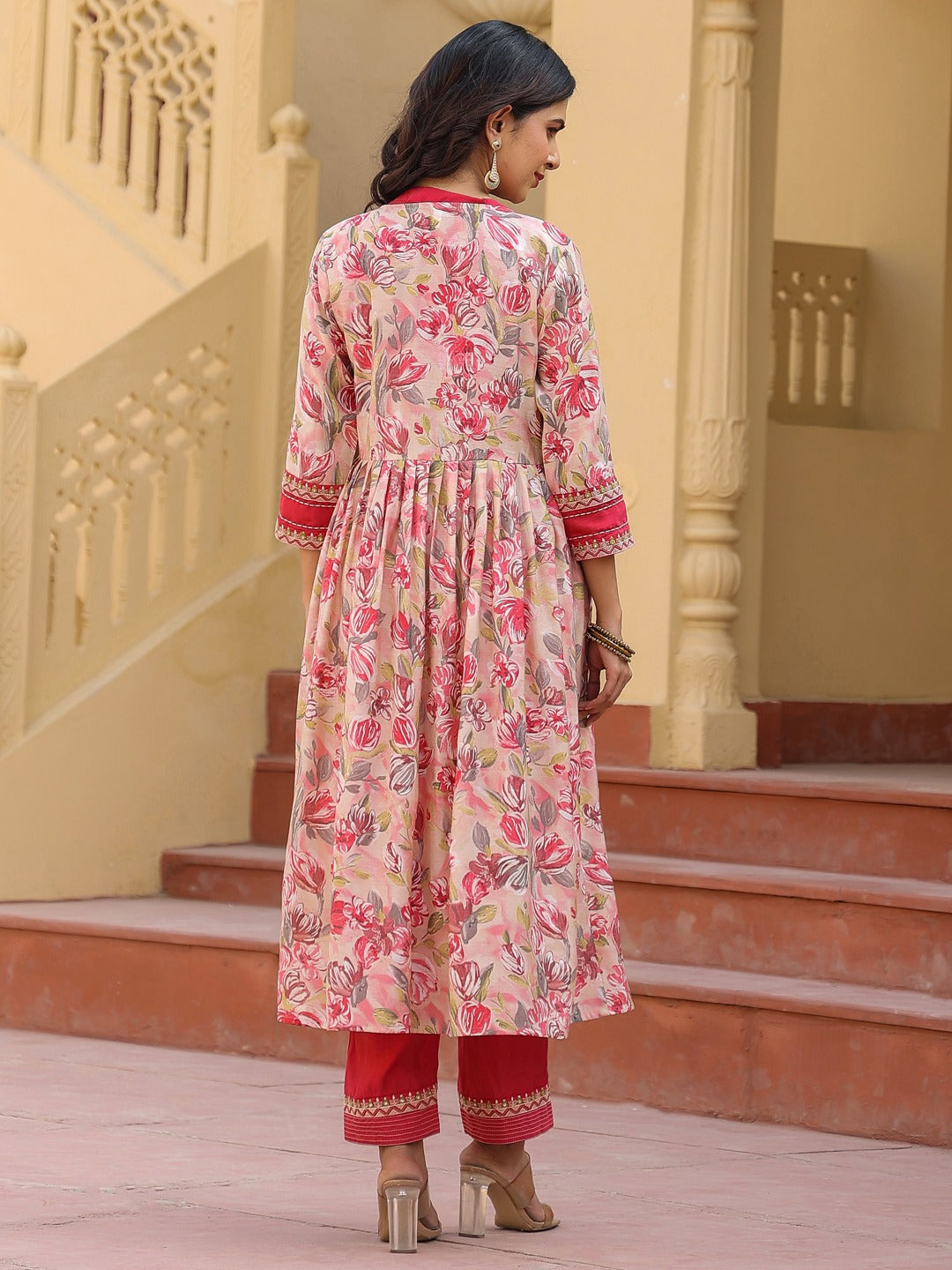 Pink Embroidered shrug Crop top co ord set-Indiakreations-JS1685CRDPKS