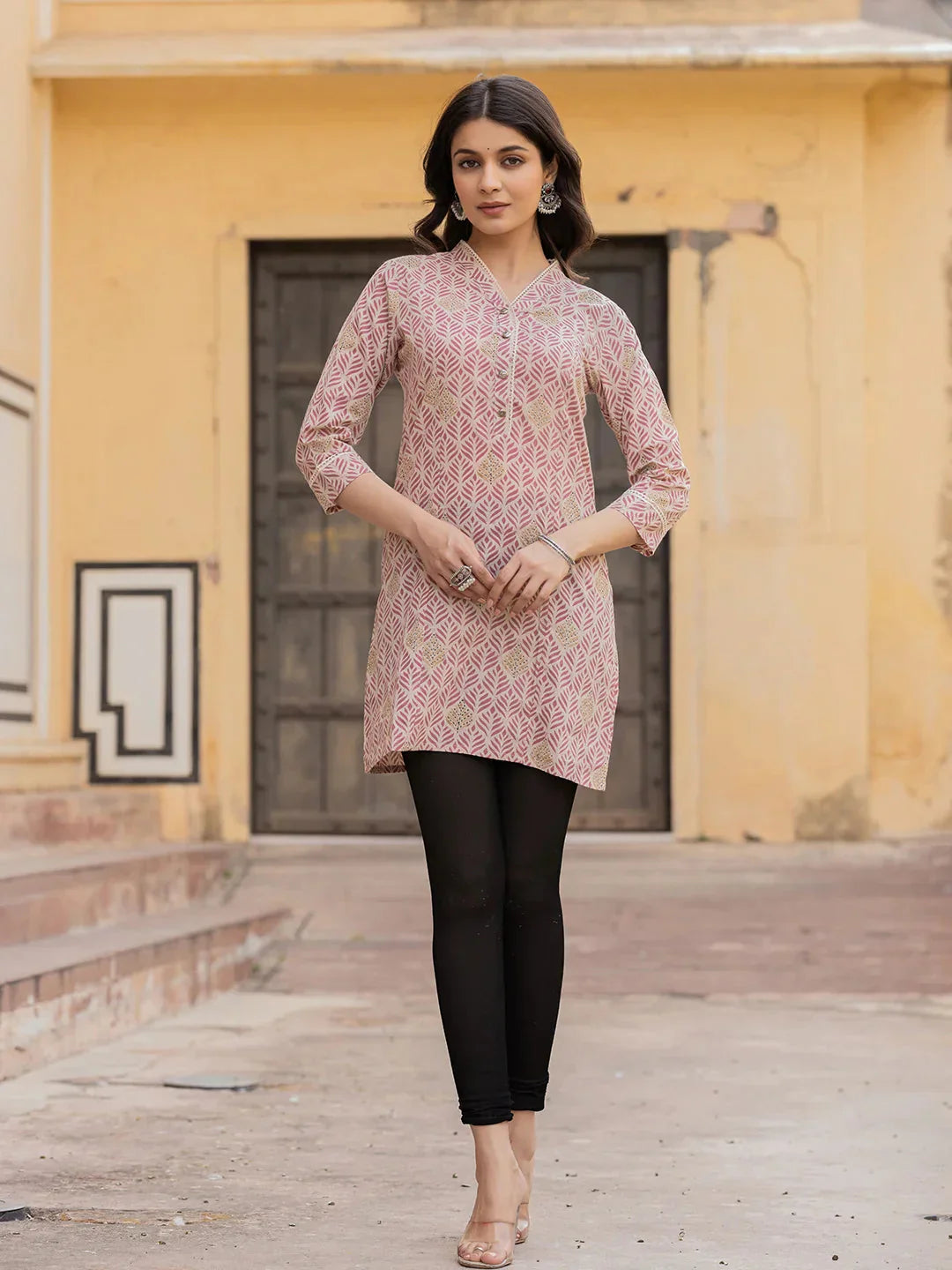 Pink Ethnic Motifs Cotton Top-Indiakreations-JS1833TOPPKS